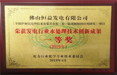 2019年4月佛山恒益发电有限公司荣获发电行业水处理技术创新成果一等奖